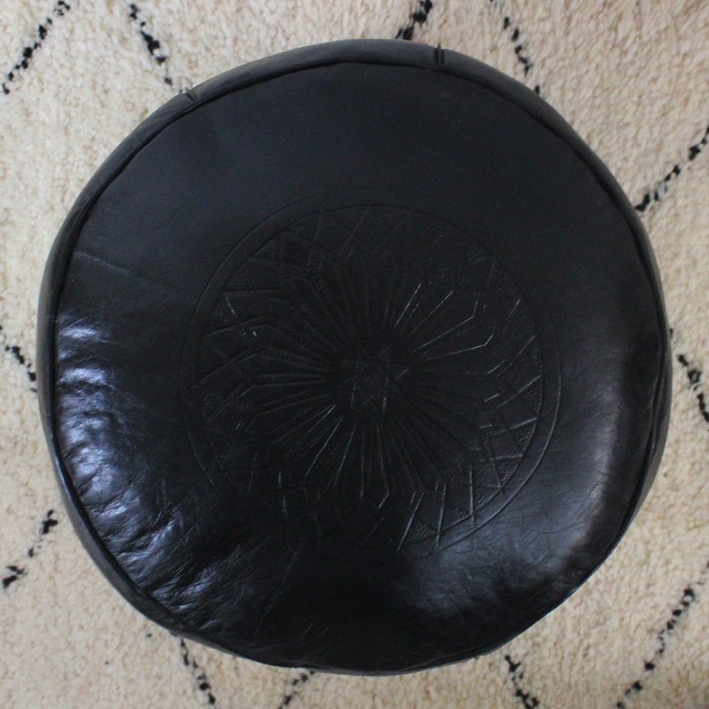 Pouf Fez Black Leather Stool