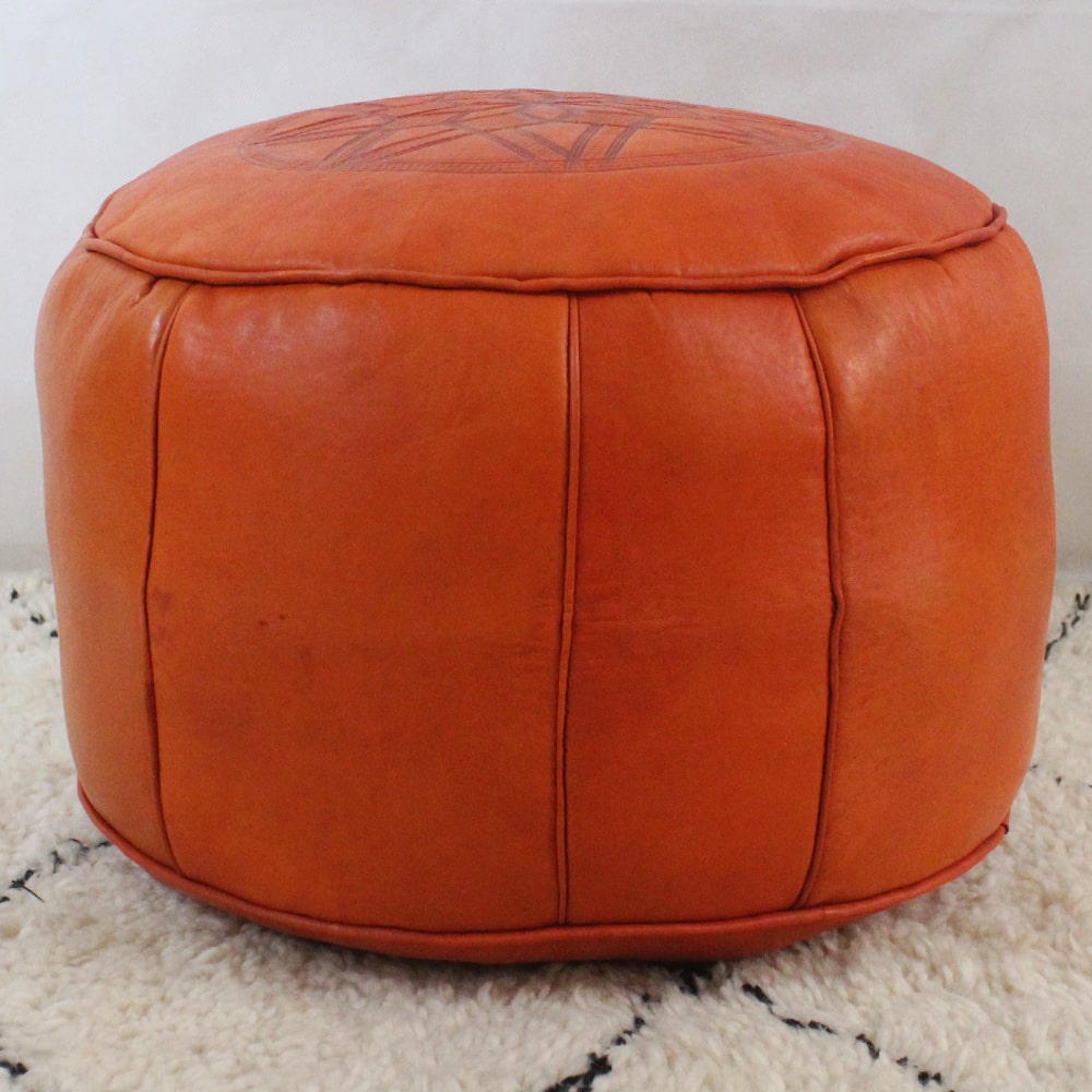 Classic Fez pouf in orange leather
