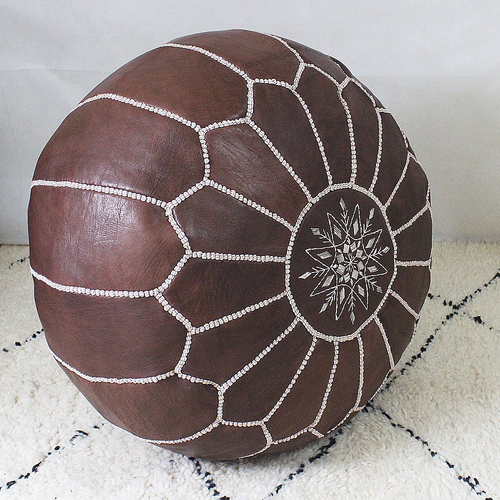 Chocolate Brown Embroidered Marrakech Pouf