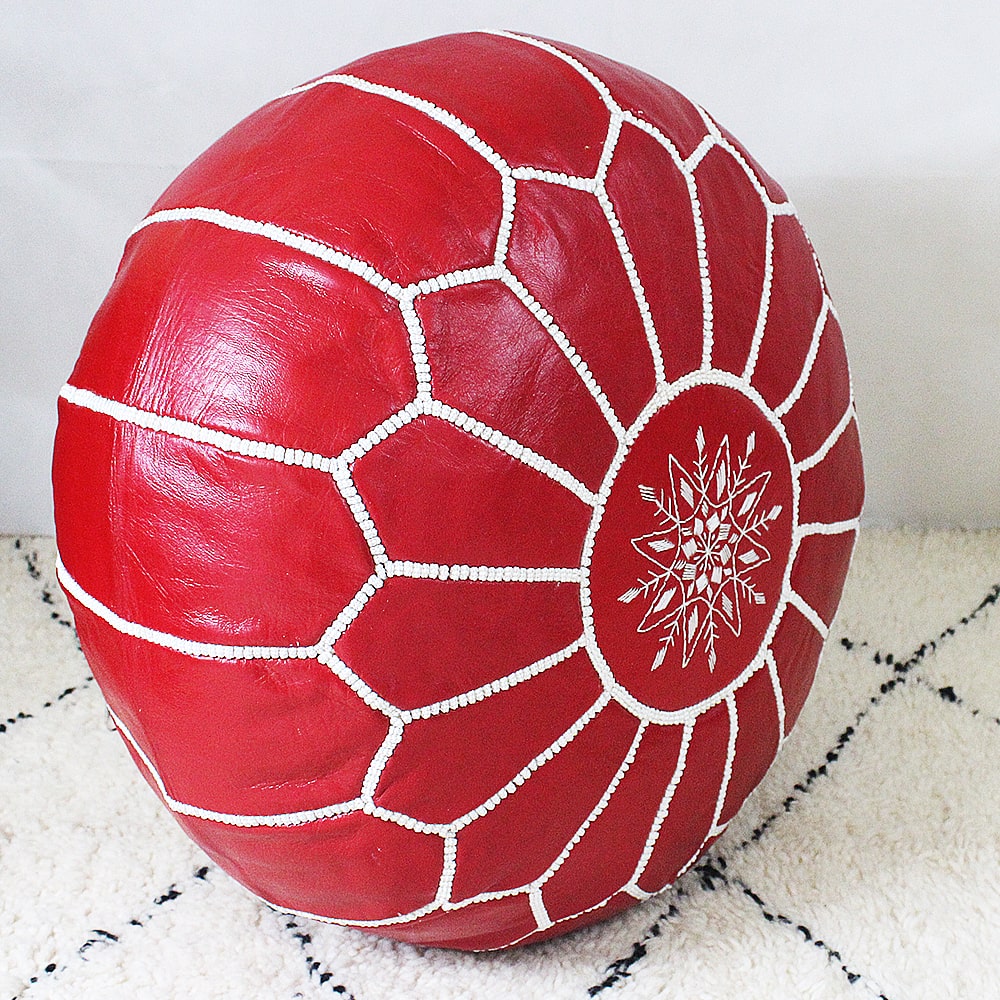 Marrakech pouf red embroidered leather