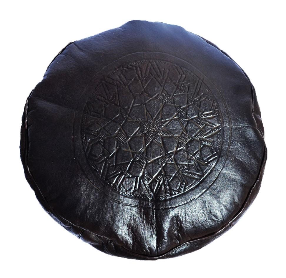 Classic Fez pouf in black leather