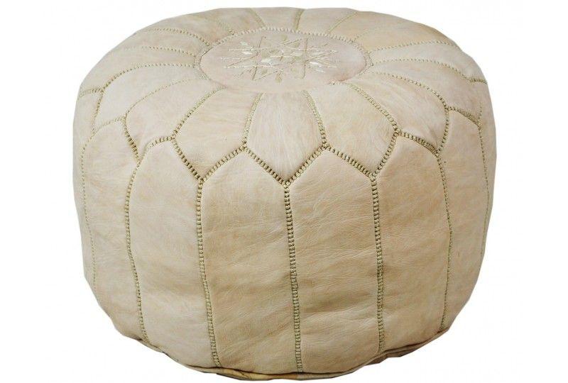 Lot of 2 Moroccan leather poufs Nature / Brown