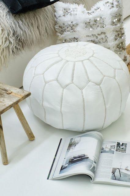 White leather embroidered Marrakech pouf