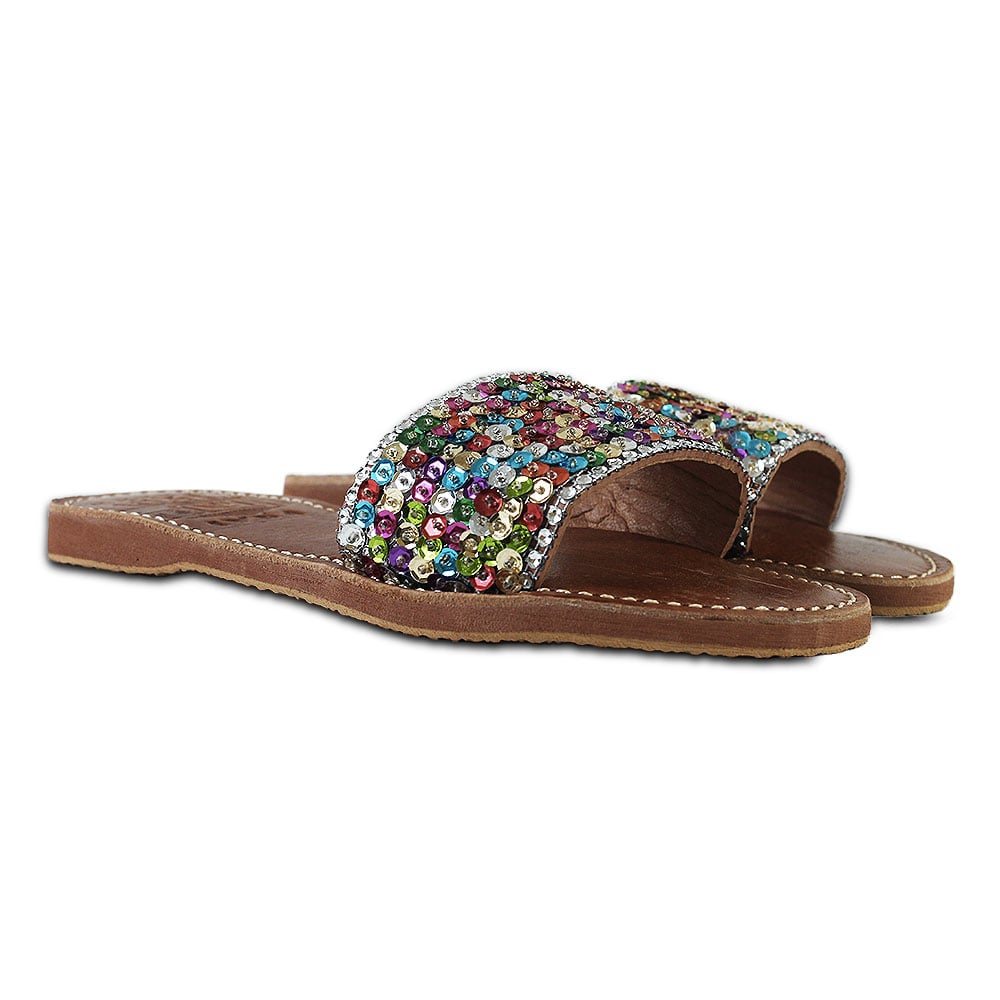 Simple leather & sequin sandal