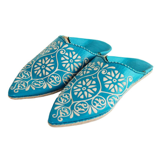 Turquoise perforated leather babouche