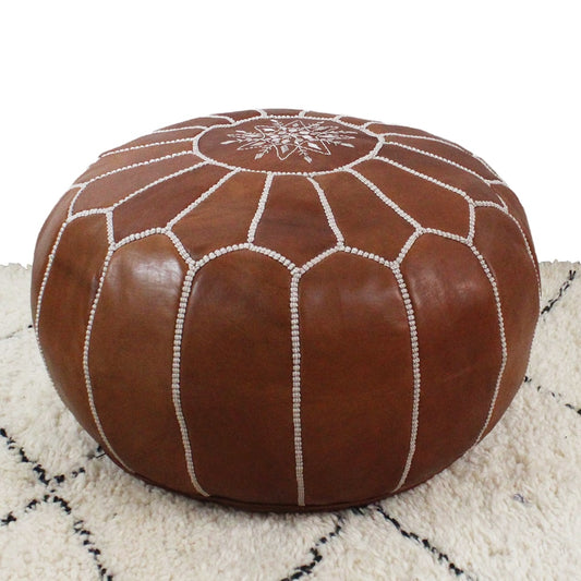 Marrakech pouf brown embroidered leather