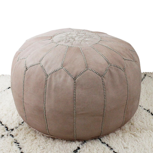 Marrakech embroidered natural leather pouf