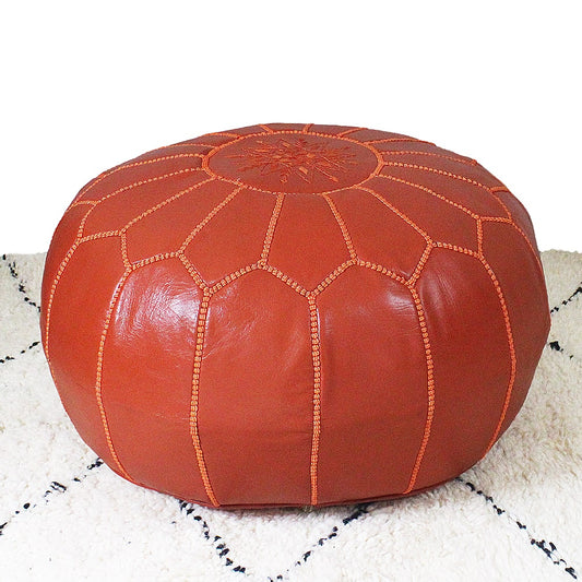 Marrakech pouf embroidered orange leather