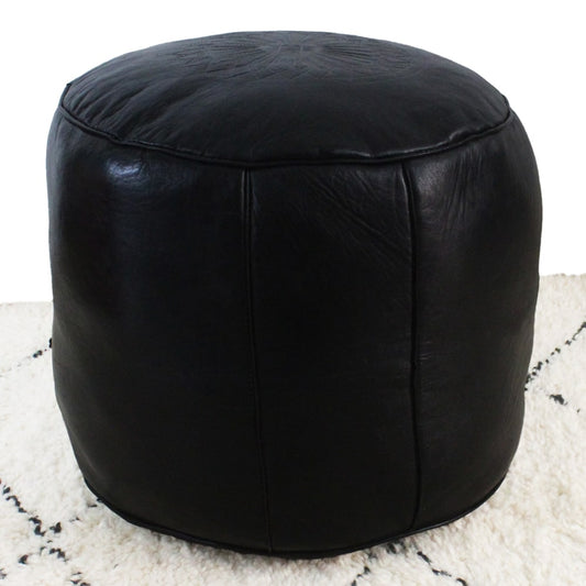 Pouf Fez Black Leather Stool