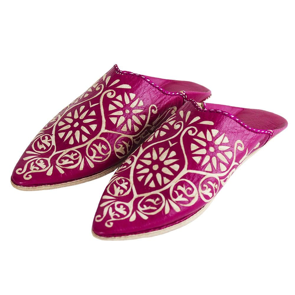 Indian pink perforated leather babouche