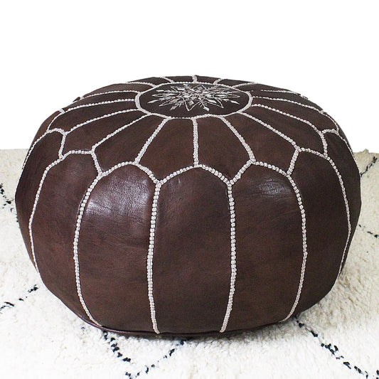 Chocolate Brown Embroidered Marrakech Pouf