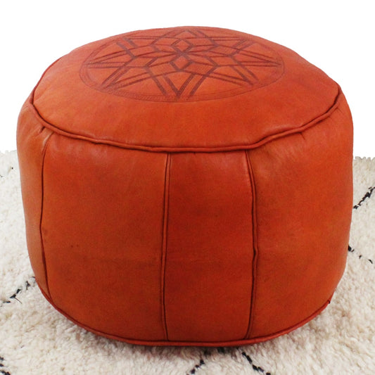 Classic Fez pouf in orange leather