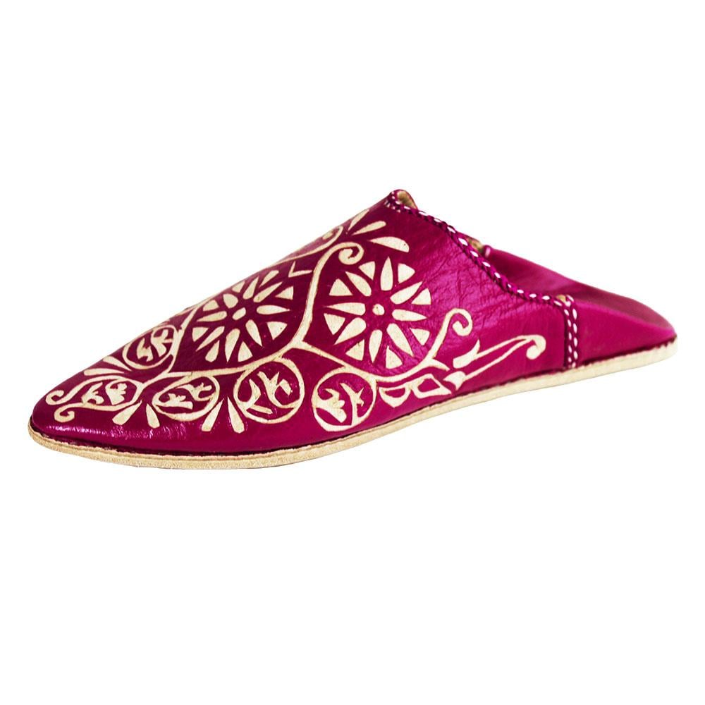 Indian pink perforated leather babouche