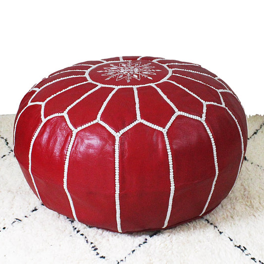 Marrakech pouf red embroidered leather