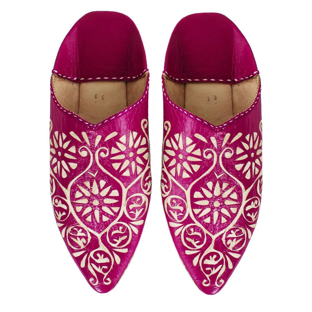 Indian pink perforated leather babouche