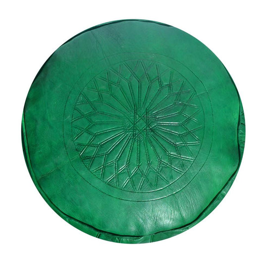 Green leather pouf stool