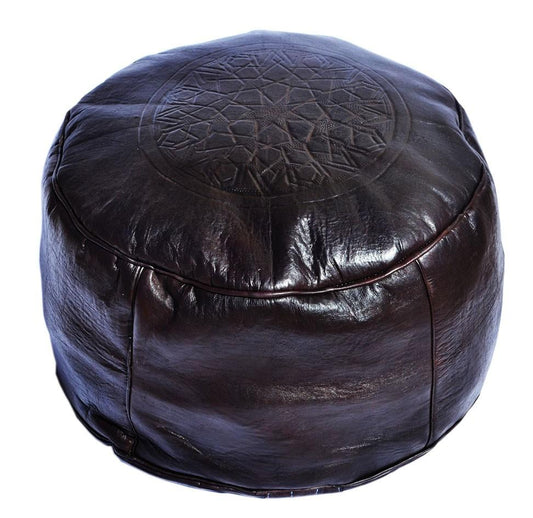 Classic Fez pouf in black leather