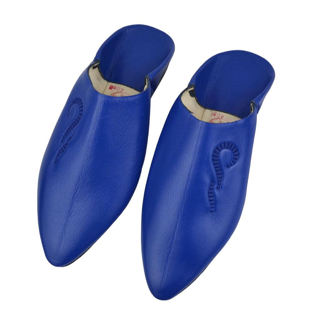 Blue leather pointed women's slippers