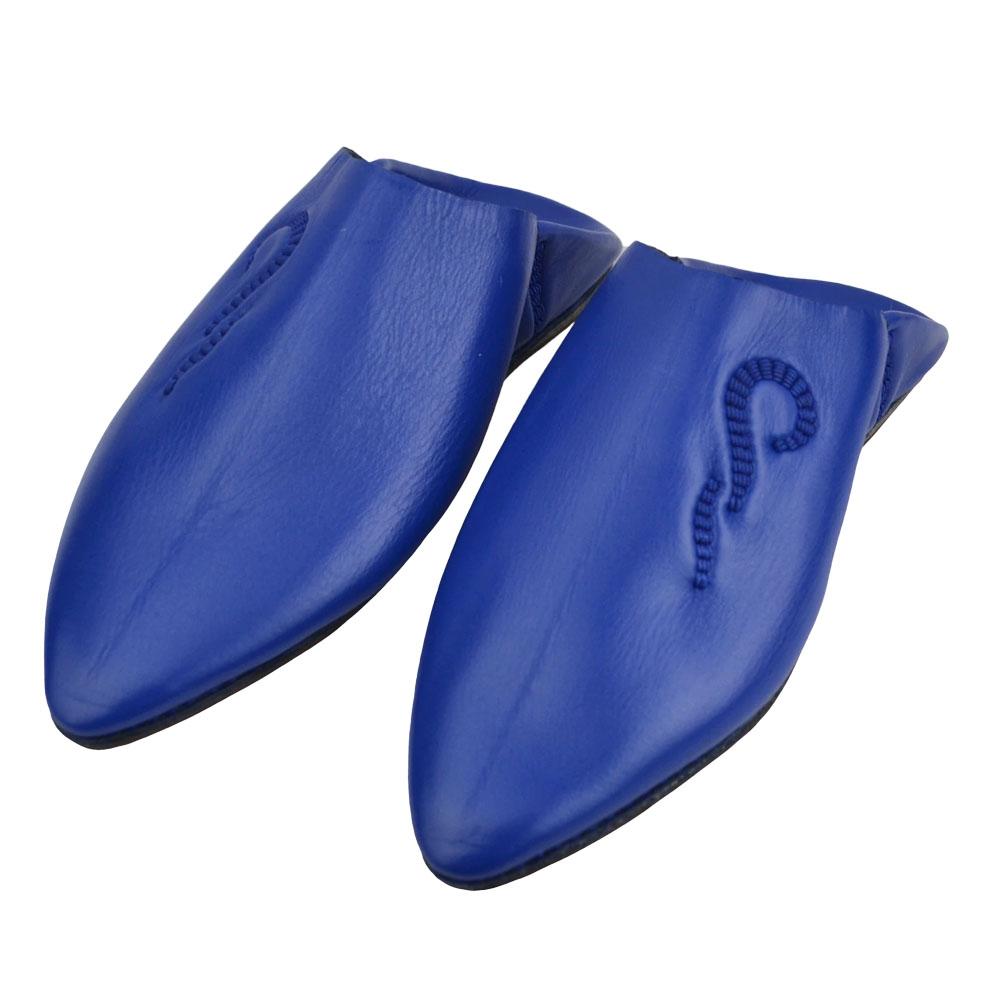 Blue leather pointed women's slippers