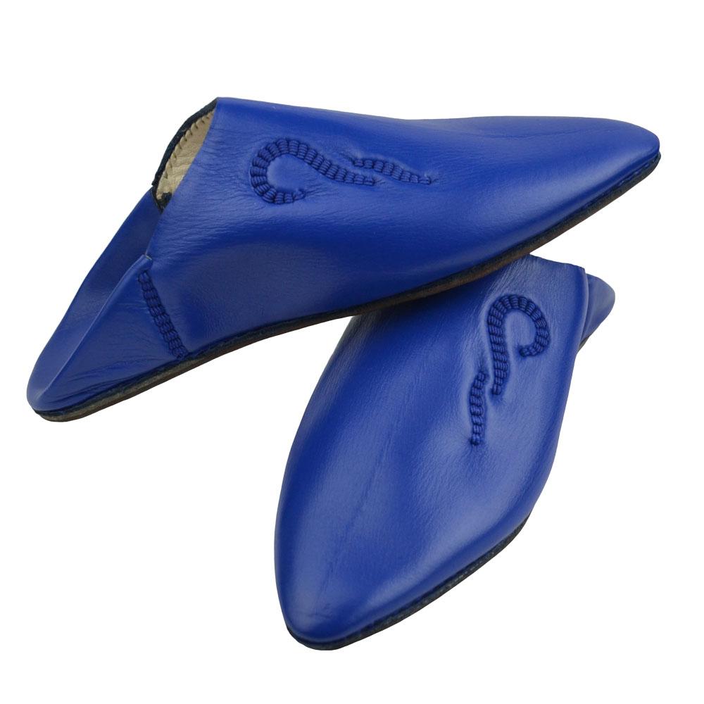 Blue leather pointed women's slippers