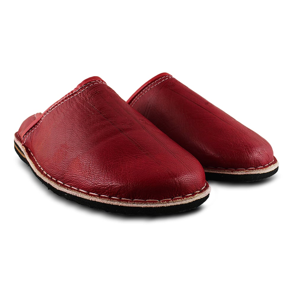 Berber babouche leather mule Red