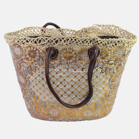 Panier Marocain d'osier Cendré broderie gris