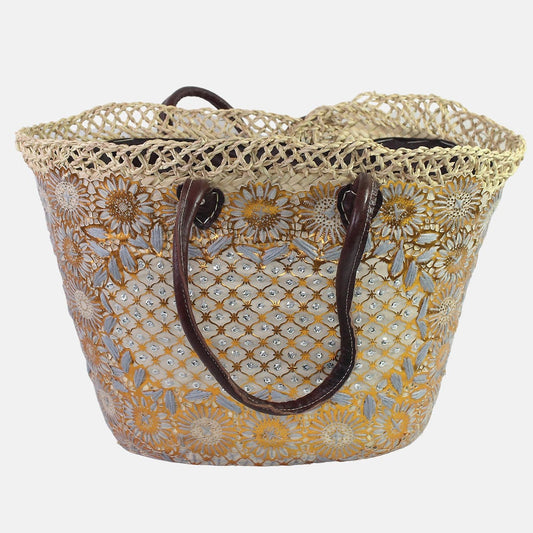 Panier Marocain d'osier Cendré broderie gris