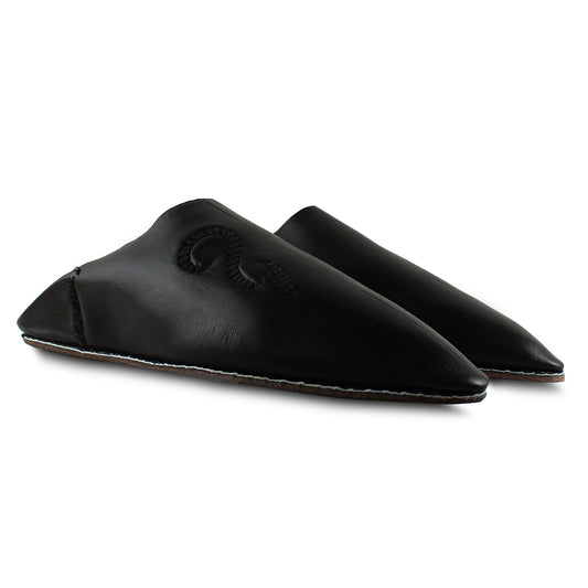 Men's black leather slippers