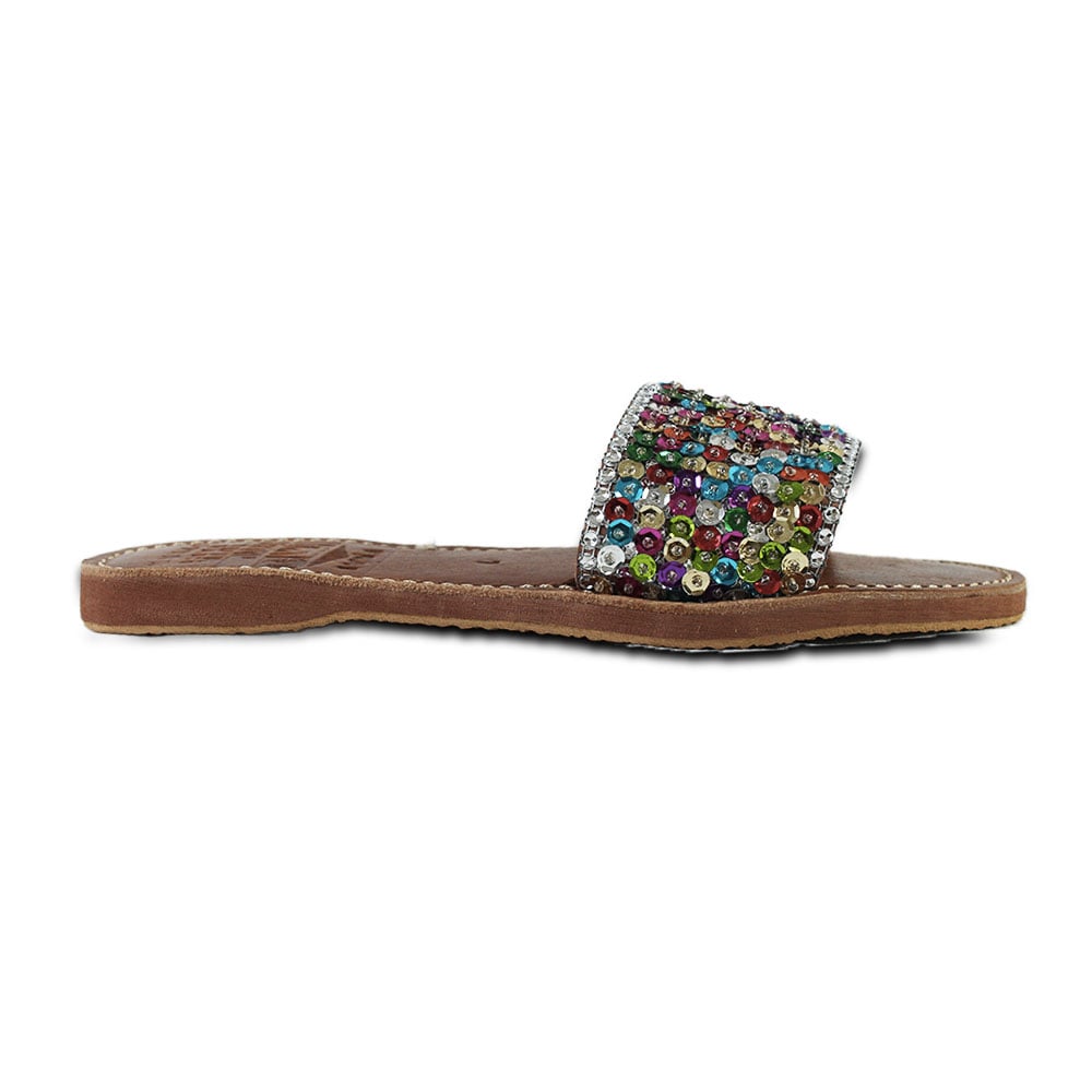 Simple leather &amp; sequin sandal